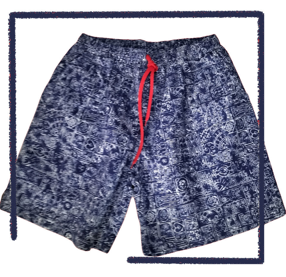 Mens Blue Hearts Drawstring Shorts