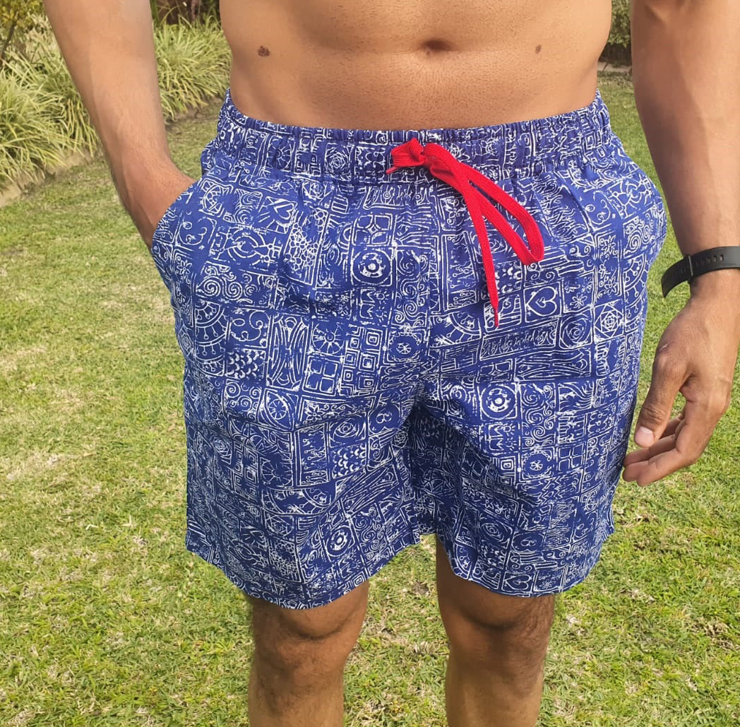 Mens Blue Hearts Drawstring Shorts