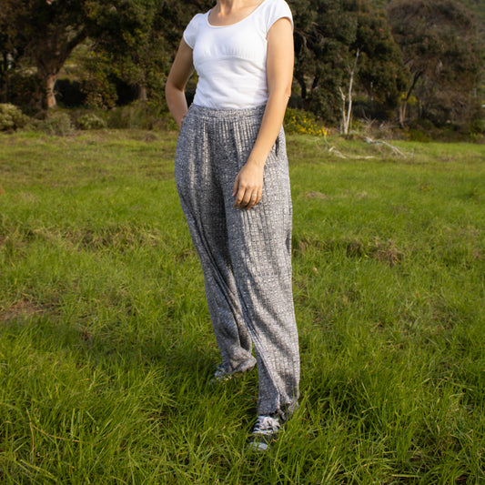 Light Grey Wide-Legged Knitted-Ribbed Pants