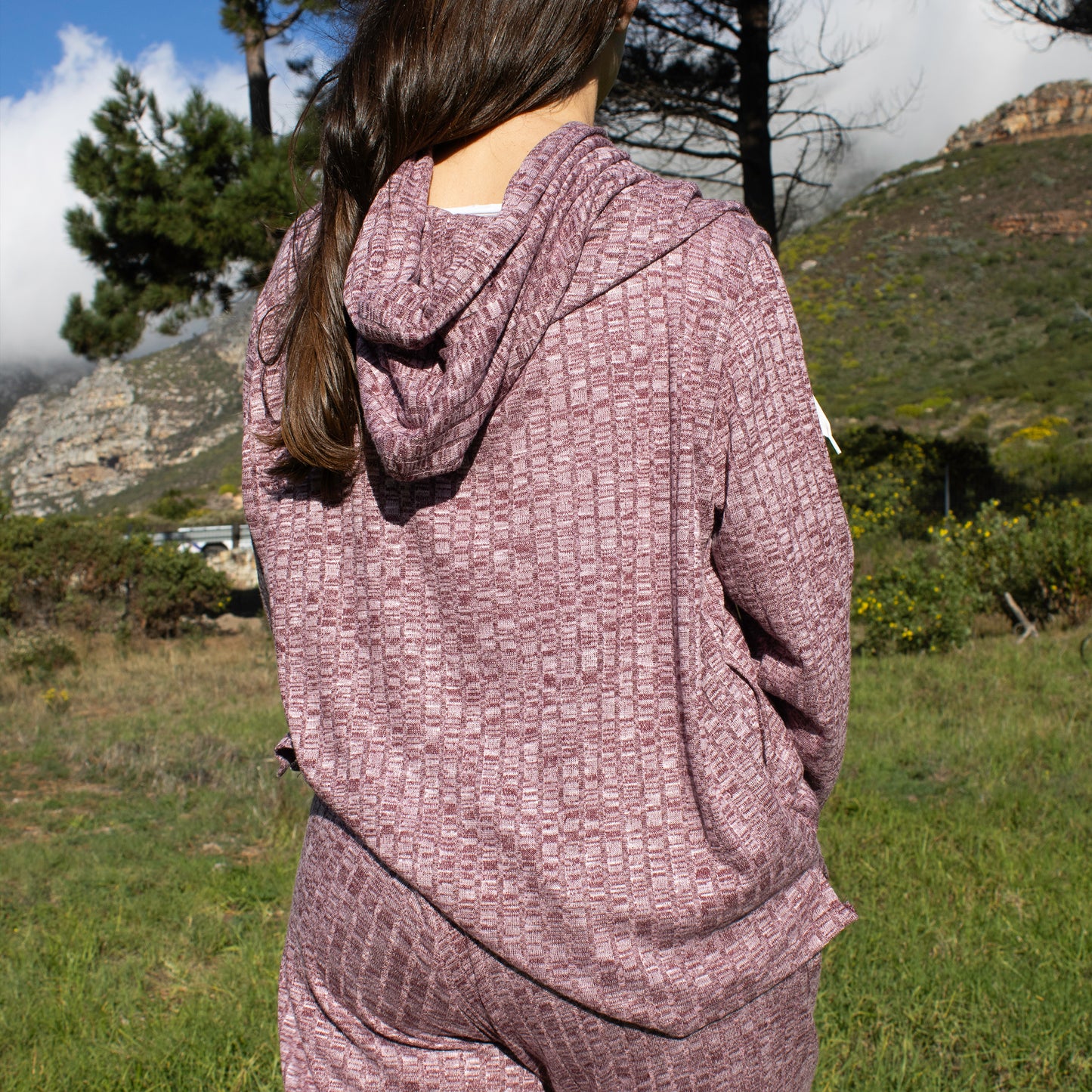 Salmon Knitted-Ribbed Hoodies