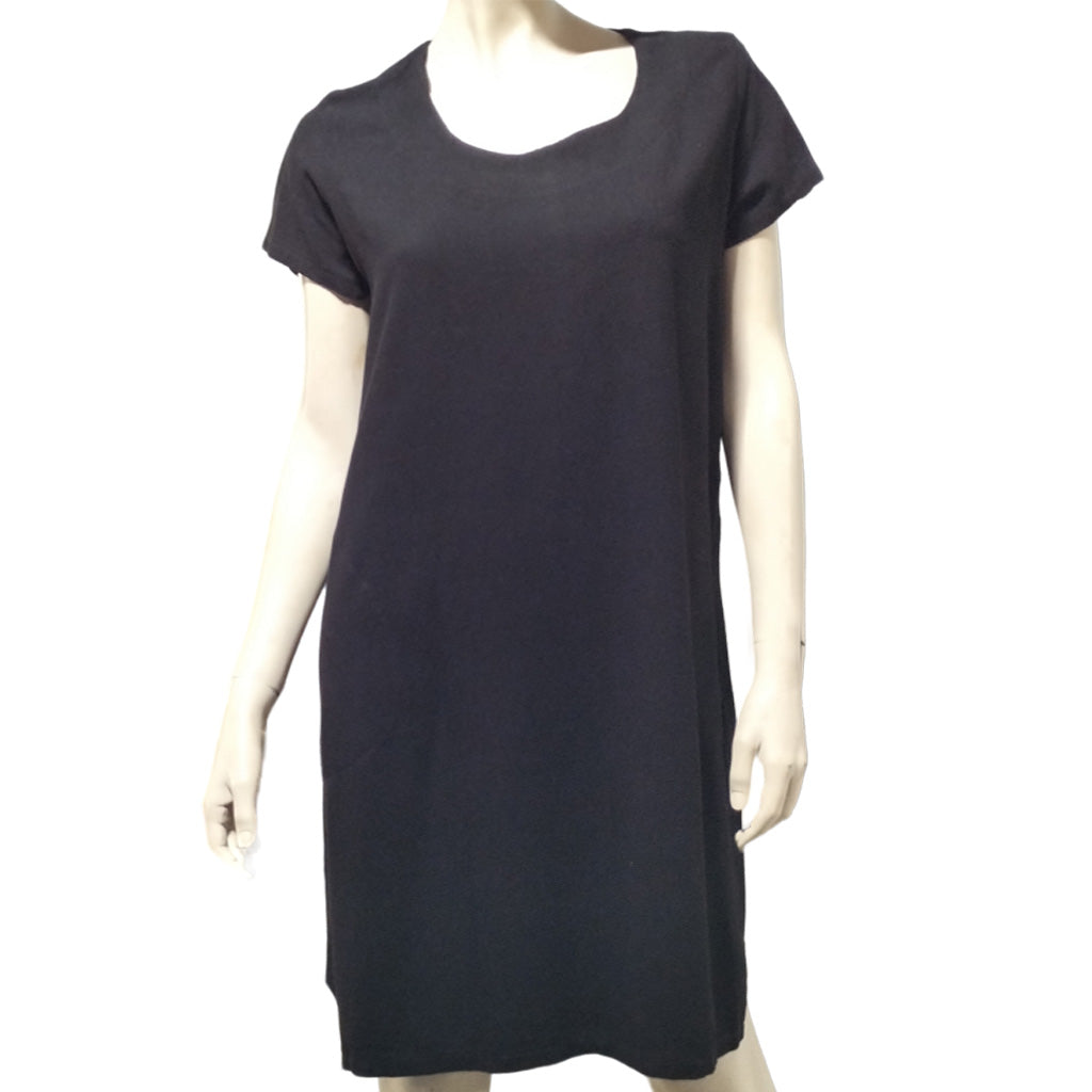 Linen Blend Black Shift Dress