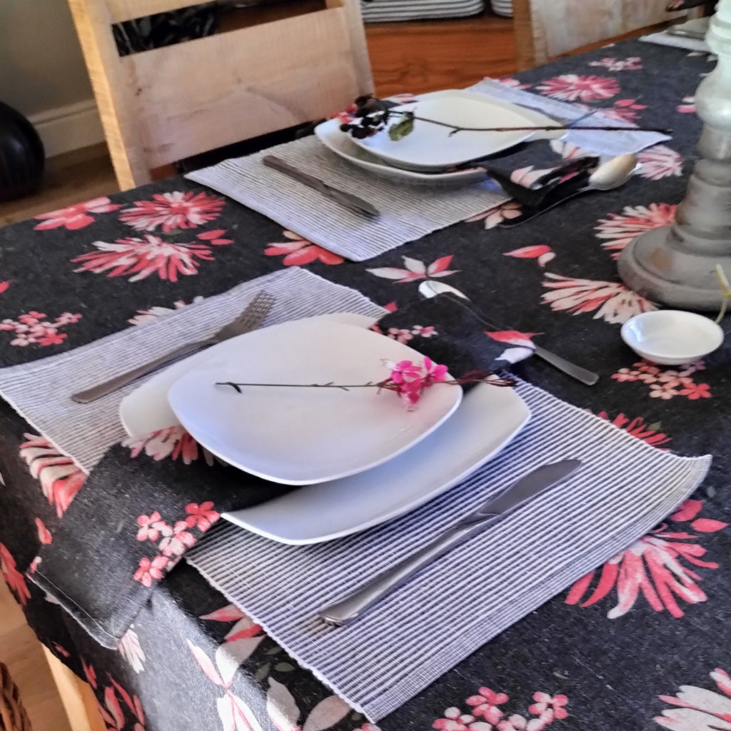 Tablecloth Pink Floral on Charcoal