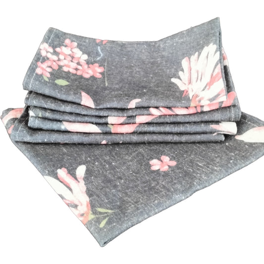 Napkin Pink Floral On Charcoal