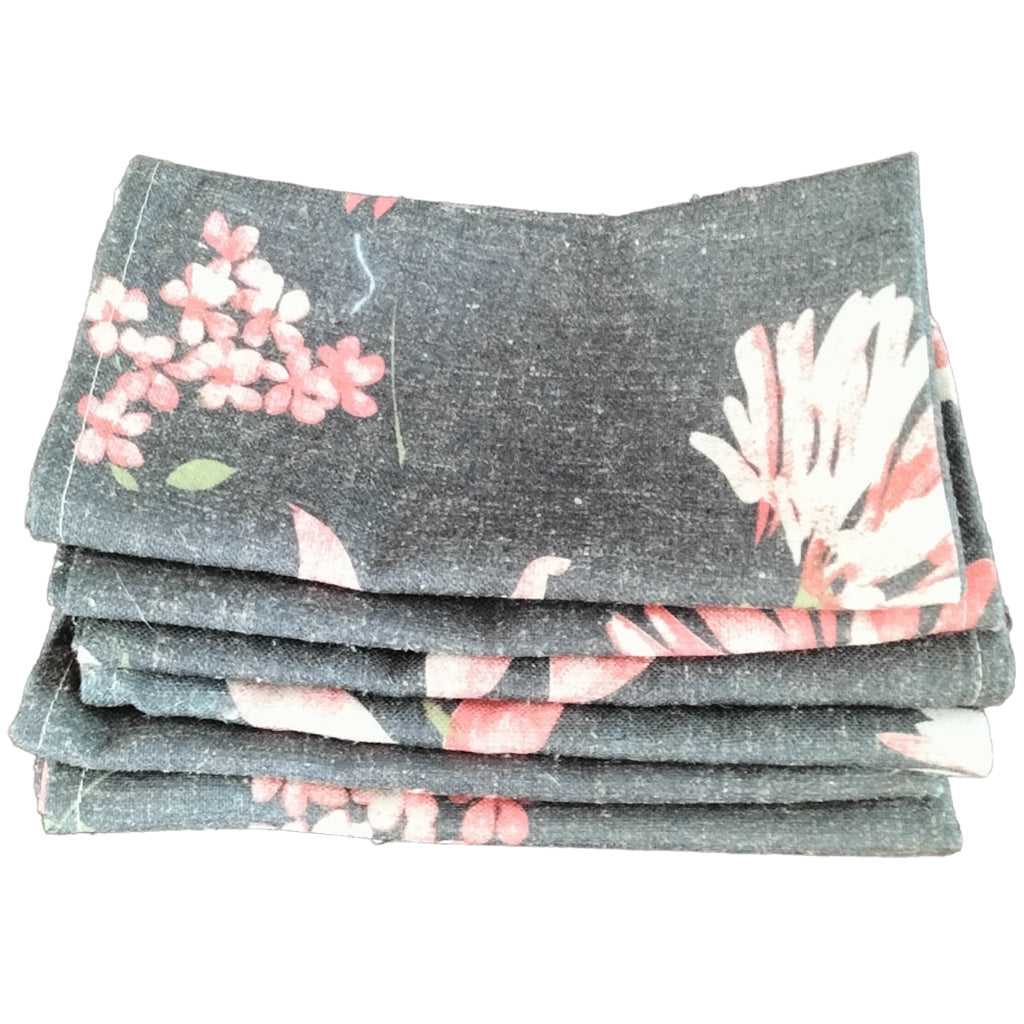 Napkin Pink Floral On Charcoal