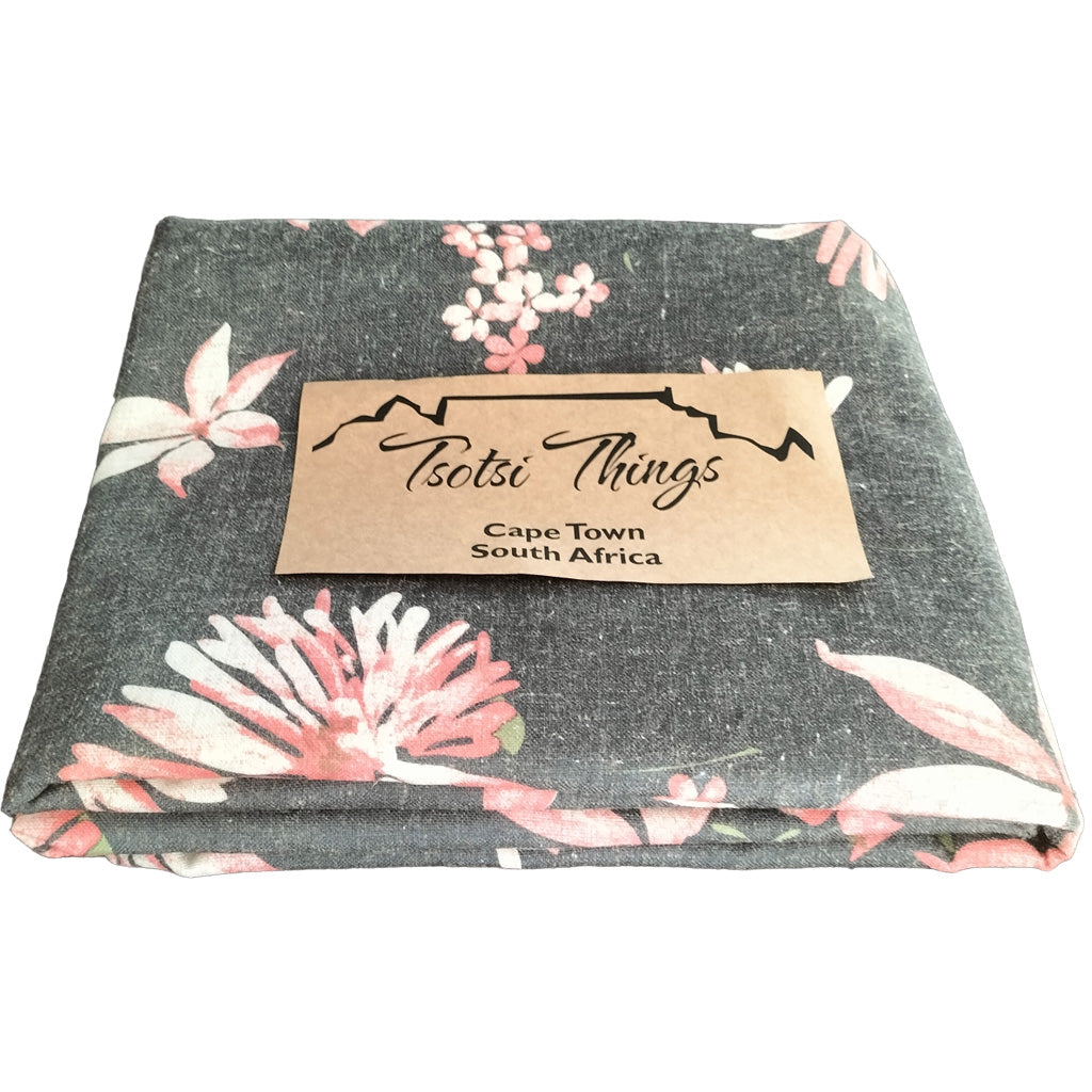 Tablecloth Pink Floral on Charcoal
