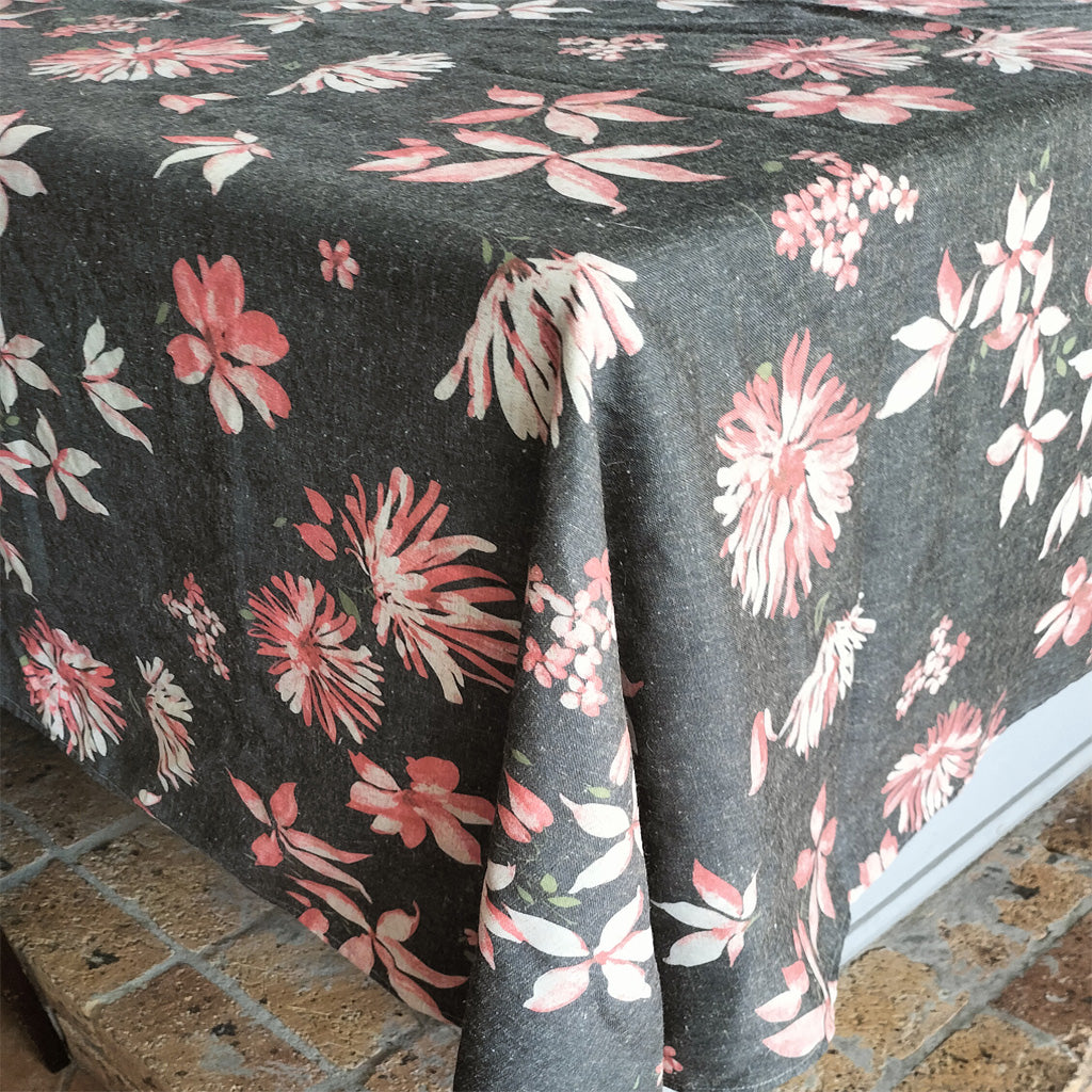 Tablecloth Pink Floral on Charcoal