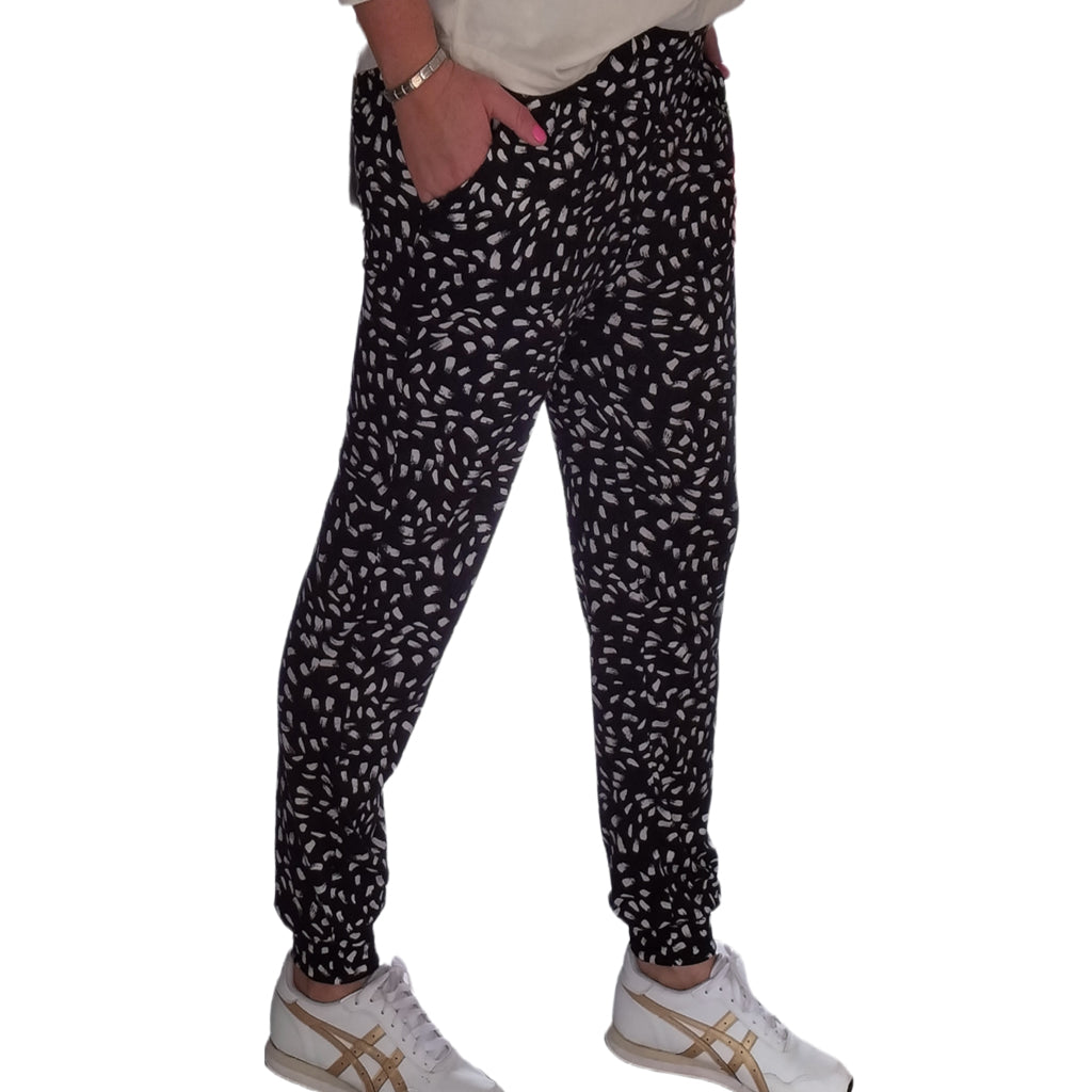 White Blotch Black Print Joggers